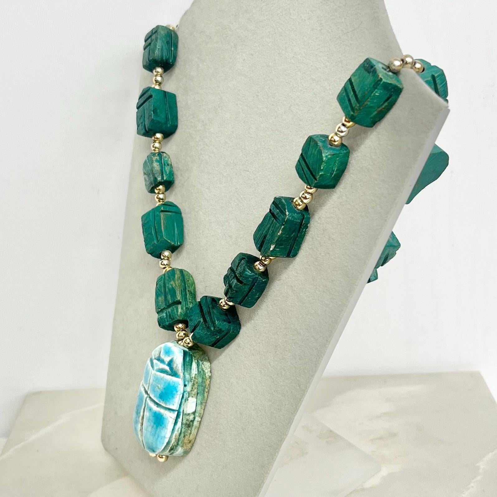 Vintage Turquoise Style Scarab Beetle Necklace : Egyptian Revival MillyOliverVintage