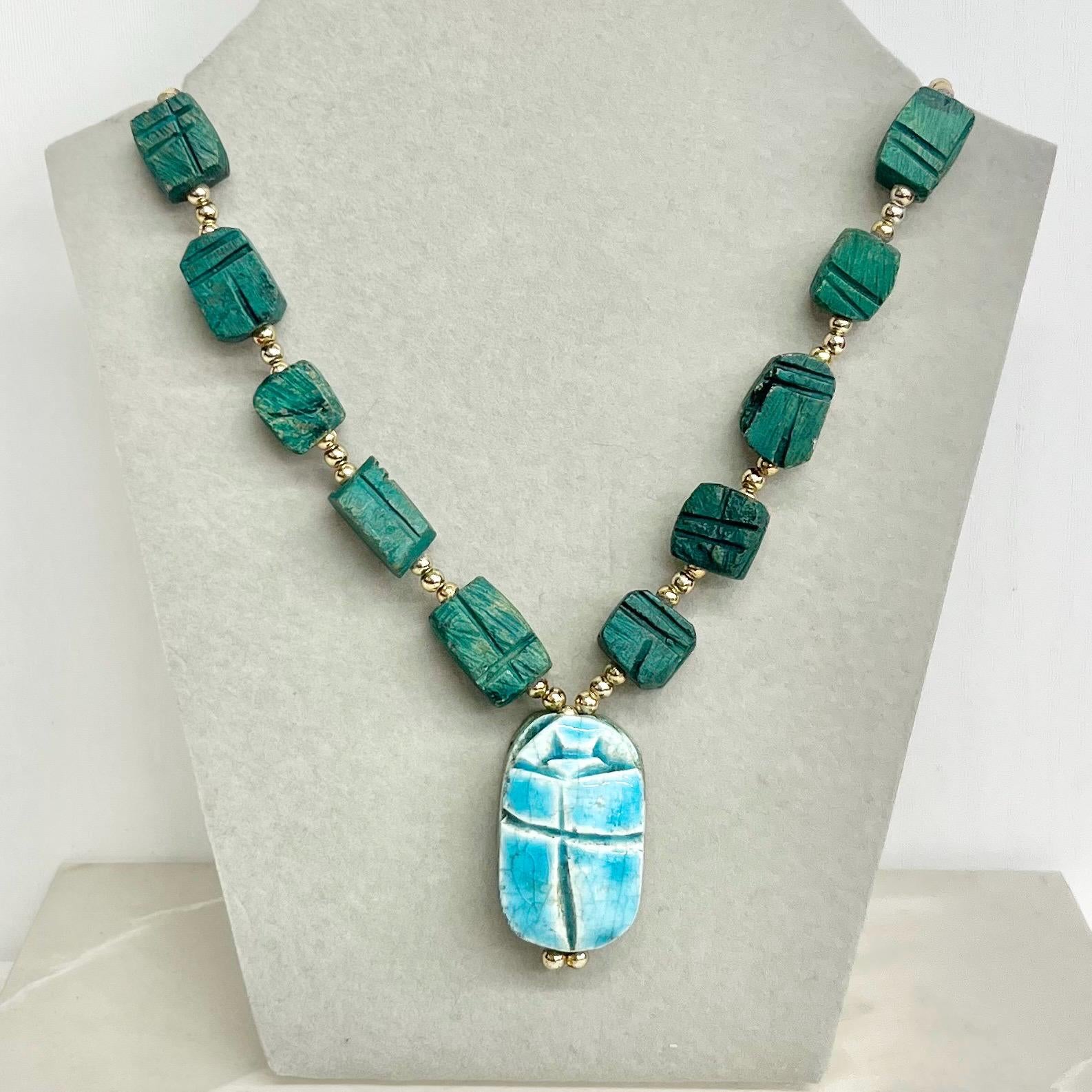 Vintage Turquoise Style Scarab Beetle Necklace : Egyptian Revival MillyOliverVintage
