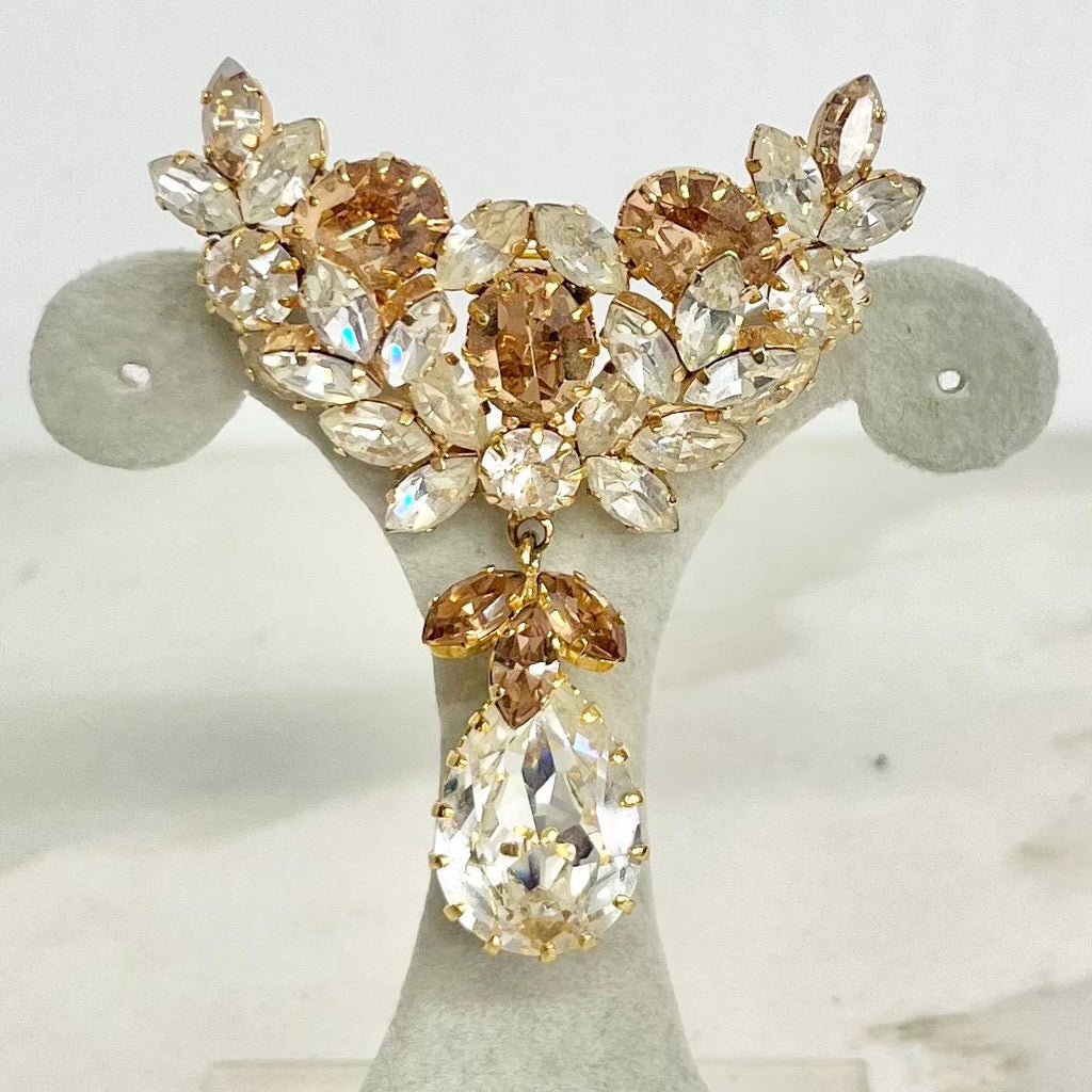 Vintage Gold Tome Champagne & Clear Crystal Tear Drop Statement Brooch Excellent Quality MillyOliverVintage