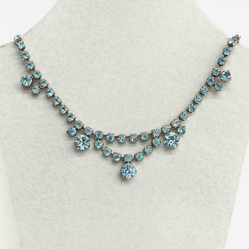 Vintage Aquamarine Blue Crystal Drop Diamante Paste Necklace : Perfect for Brides or Party Wear MillyOliverVintage