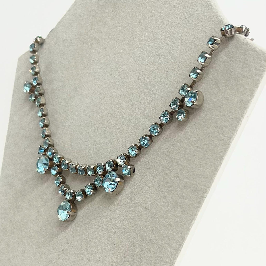Vintage Aquamarine Blue Crystal Drop Diamante Paste Necklace : Perfect for Brides or Party Wear MillyOliverVintage