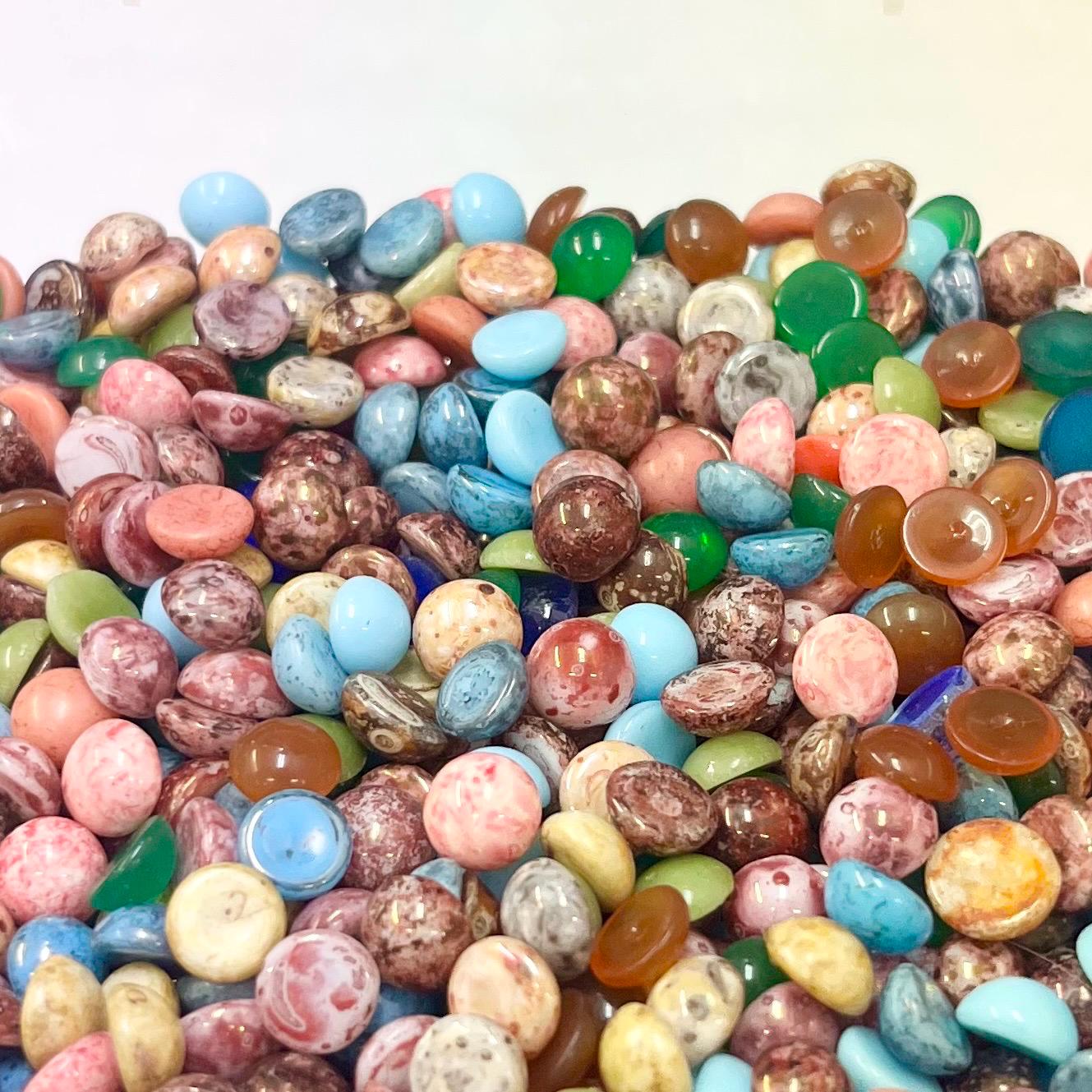 200g Mixed 7mm Vintage Glass Cabochon Round Stones - for Miracle Jewellery Crafts Mosaics MillyOliverVintage