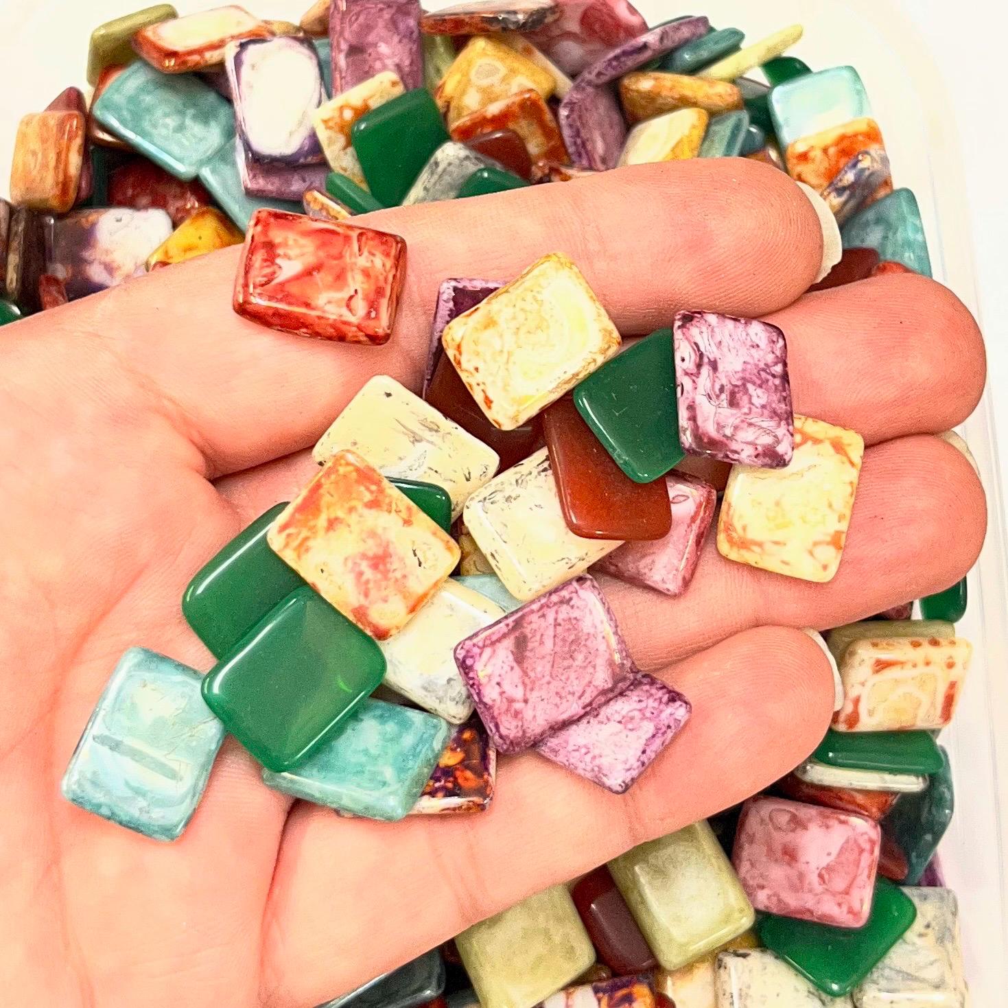 200g Mixed 16x12mm Vintage Glass Cabochon Rectangle Stones - for Miracle Jewellery Crafts Mosaics MillyOliverVintage