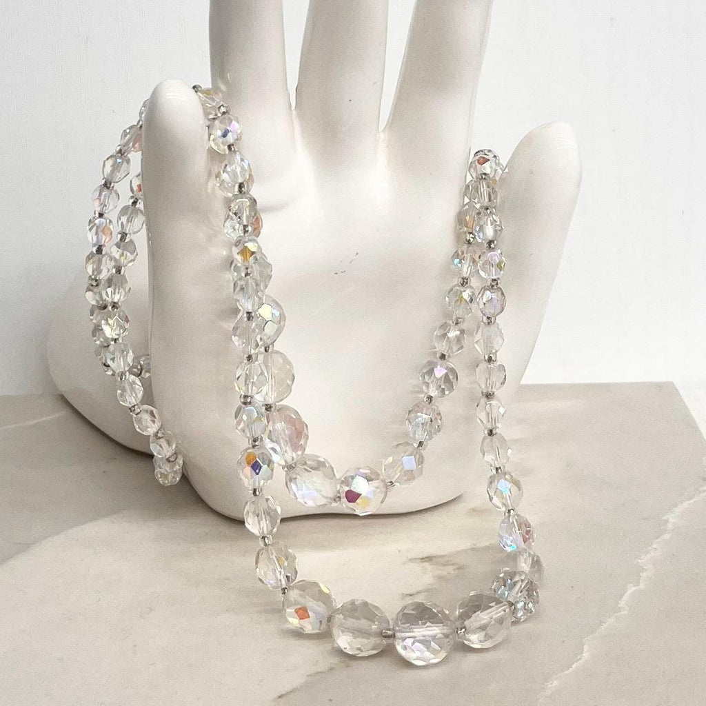 Vintage 1960’s Two Strand Crystal Bead Necklace Aurora Borealis Draped Waterfall Design with a Crystal Clasp MillyOliverVintage