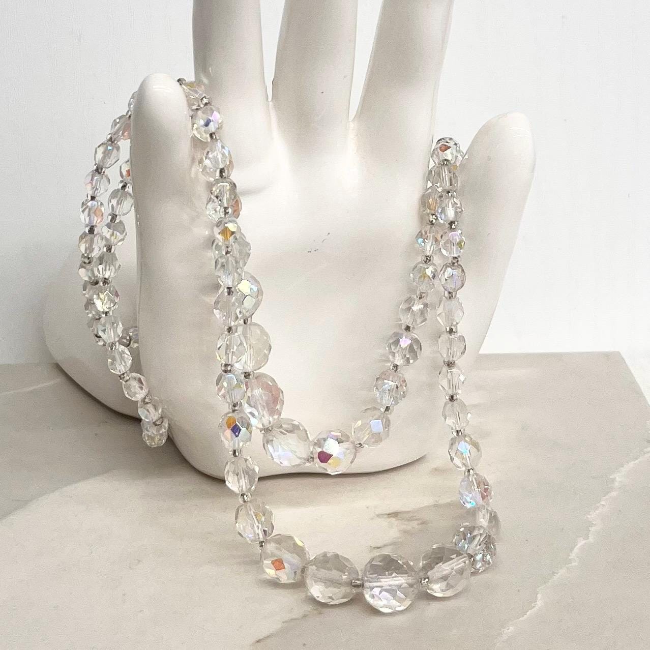 Vintage 1960’s Two Strand Crystal Bead Necklace Aurora Borealis Draped Waterfall Design with a Crystal Clasp MillyOliverVintage