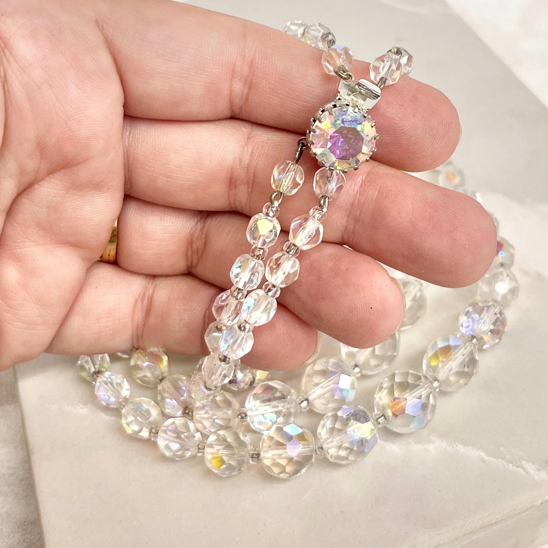 Vintage 1960’s Two Strand Crystal Bead Necklace Aurora Borealis Draped Waterfall Design with a Crystal Clasp MillyOliverVintage