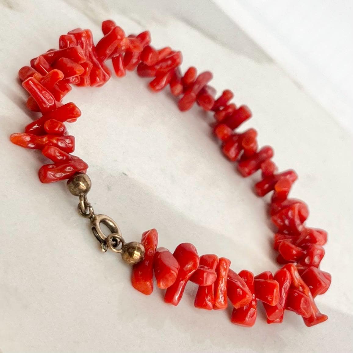 Vintage Coral Stick Bracelet with a Gold Plated Clasp 7.5” MillyOliverVintage