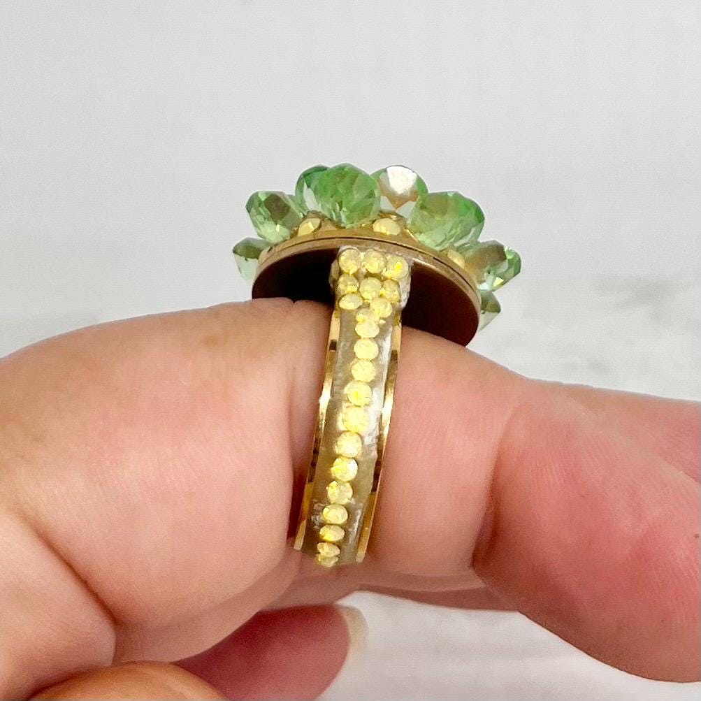 One of a Kind Uranium Crystal Statement Flower Ring UV Reactive Glow Size UK M 1/2 MillyOliverVintage