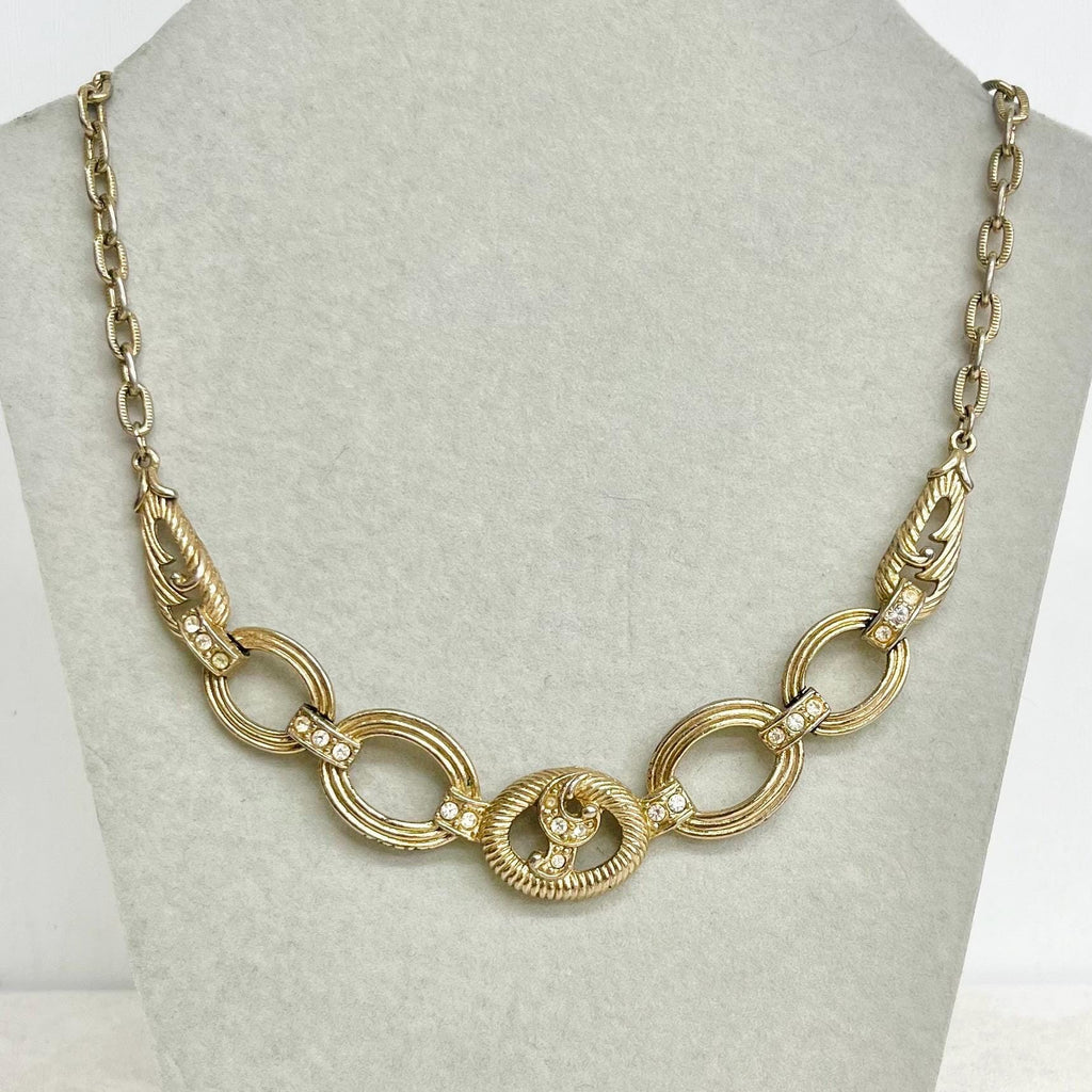 Vintage Sarah Coventry Diamante Crystal Gold Tone Collar Necklace 16” Long MillyOliverVintage