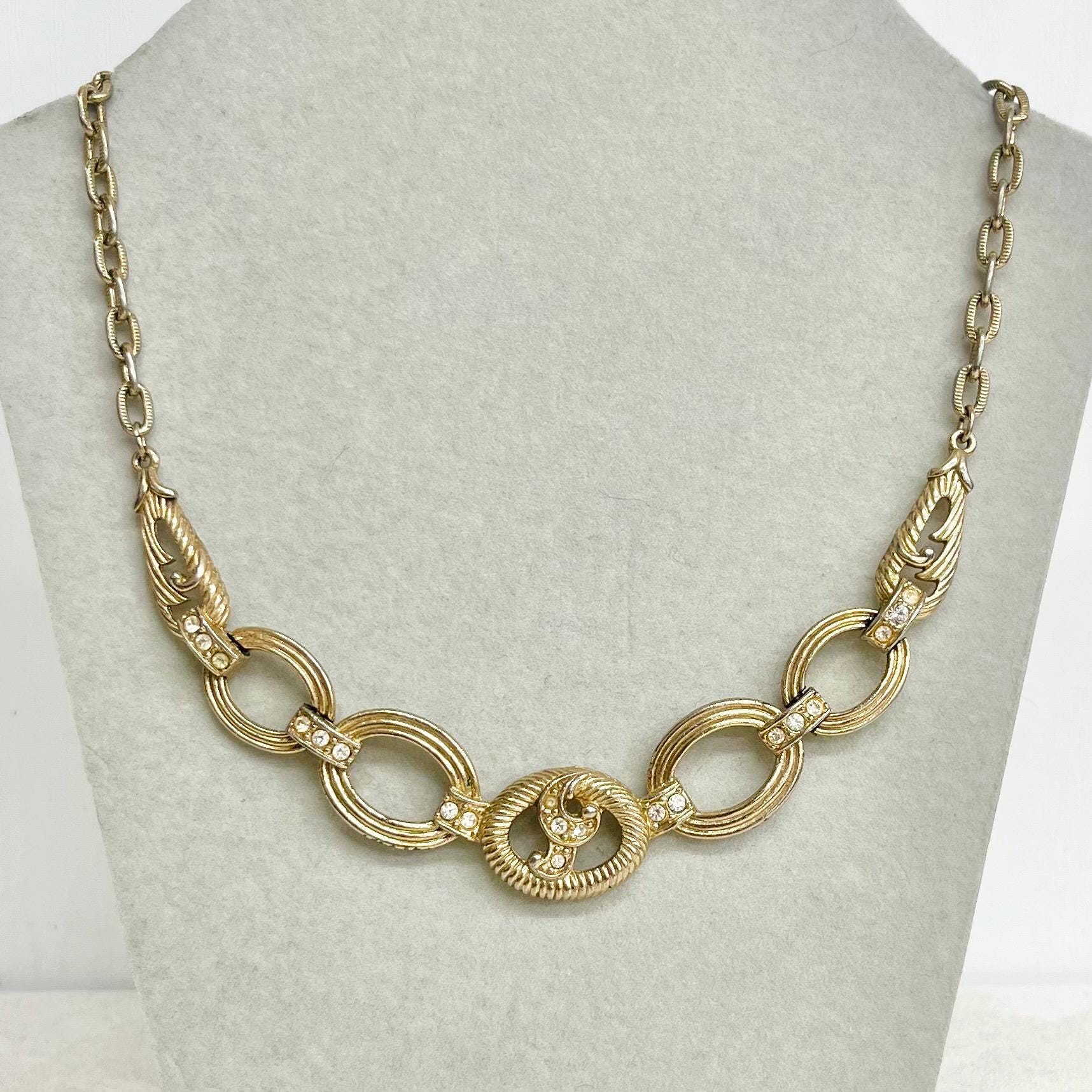 Vintage Sarah Coventry Diamante Crystal Gold Tone Collar Necklace 16” Long MillyOliverVintage