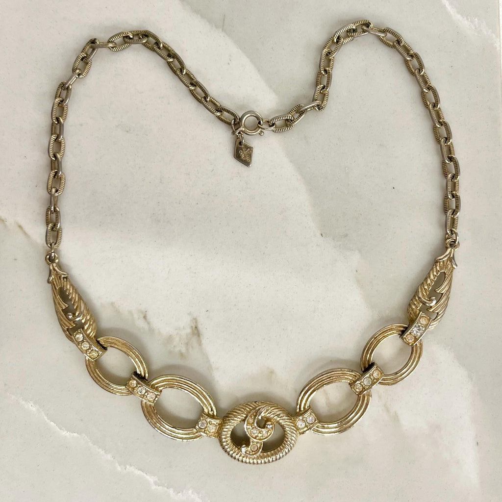 Vintage Sarah Coventry Diamante Crystal Gold Tone Collar Necklace 16” Long MillyOliverVintage