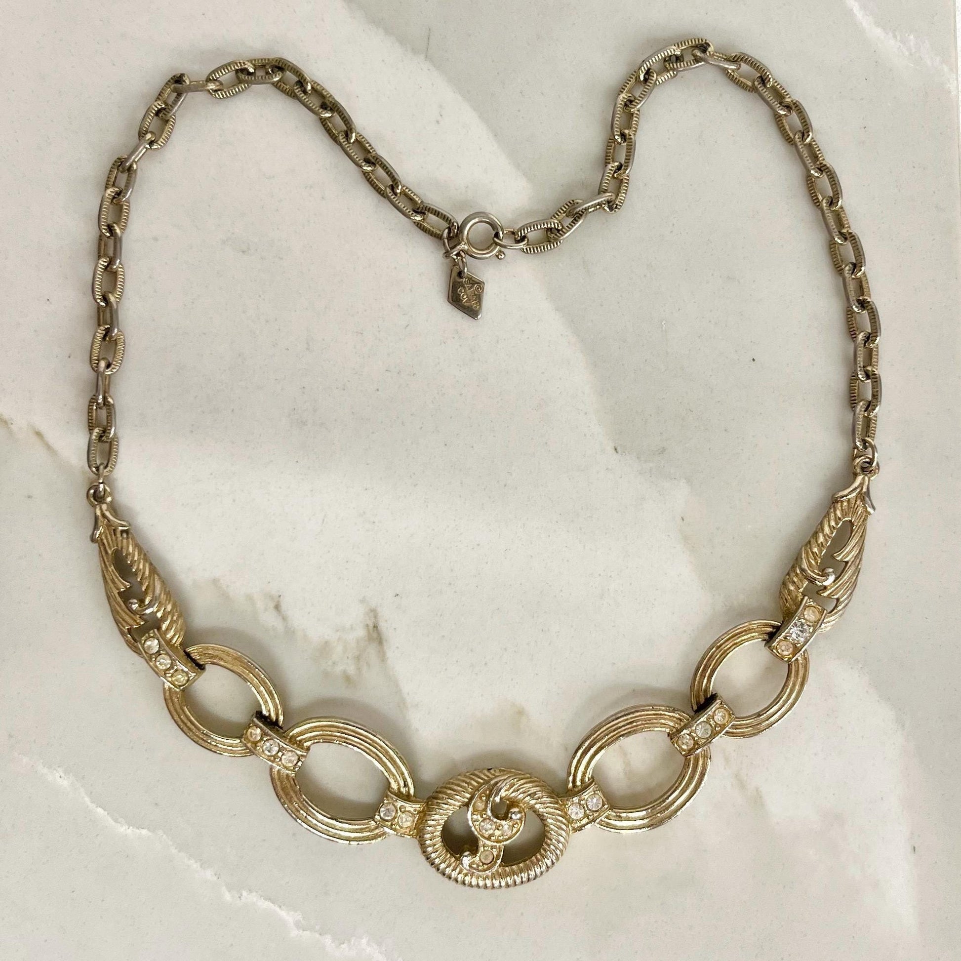 Vintage Sarah Coventry Diamante Crystal Gold Tone Collar Necklace 16” Long MillyOliverVintage