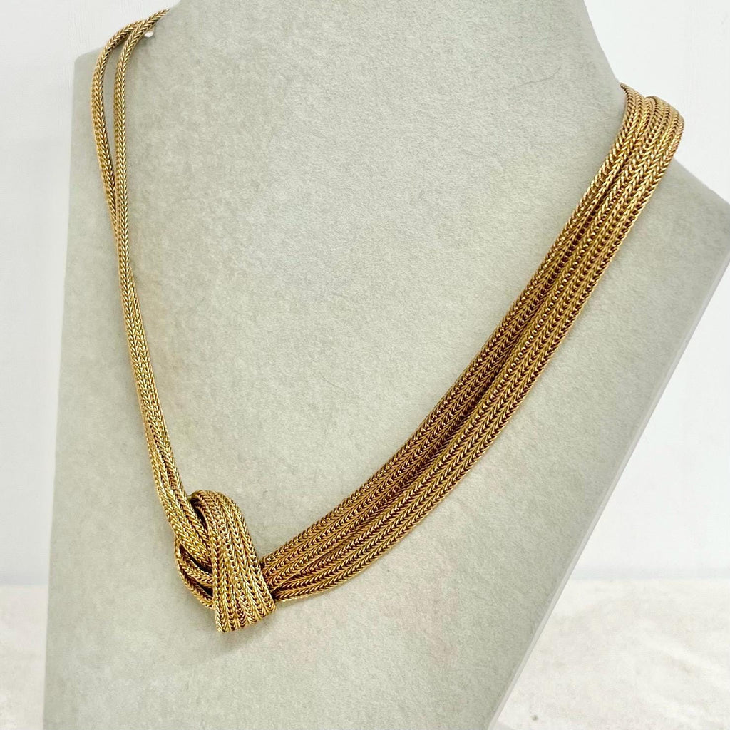 Vintage Mesh Two Strand Knotted Necklace 16” Long Gold Tone 1970’s - 1980’s Statement Power Chain MillyOliverVintage