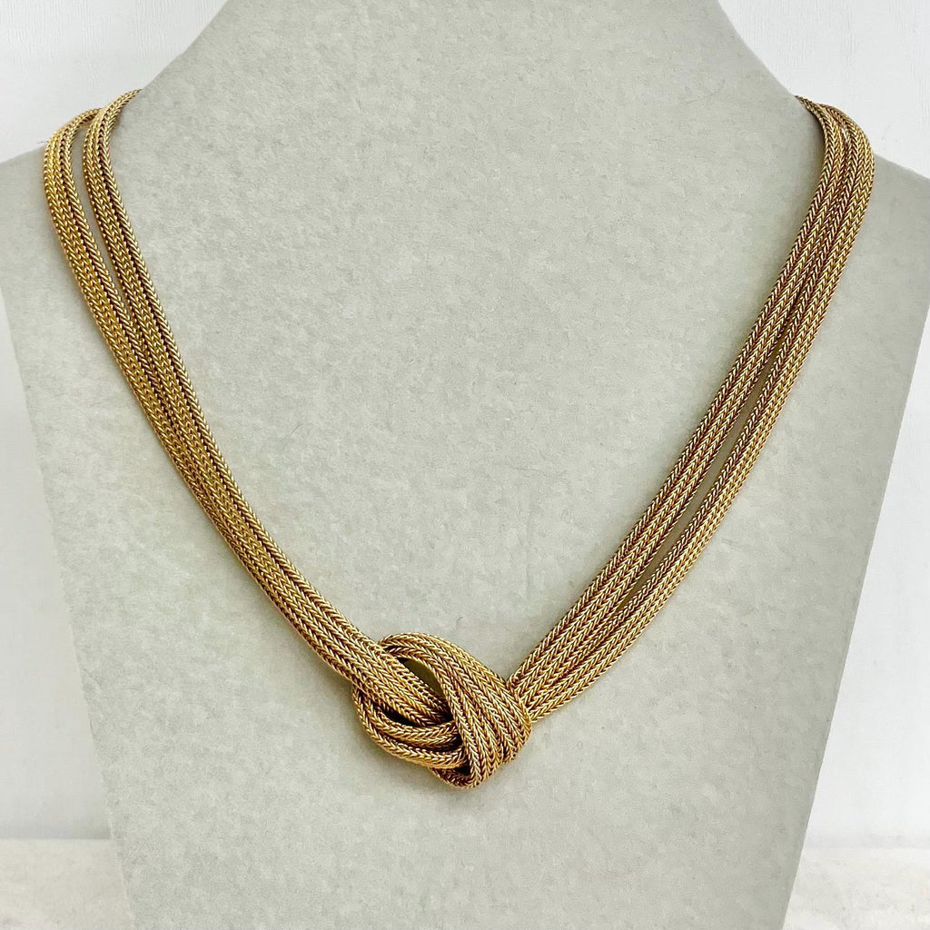 Vintage Mesh Two Strand Knotted Necklace 16” Long Gold Tone 1970’s - 1980’s Statement Power Chain MillyOliverVintage