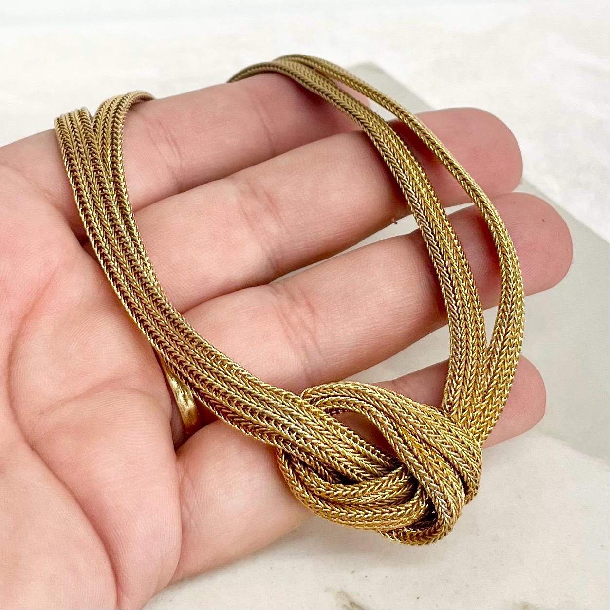 Vintage Mesh Two Strand Knotted Necklace 16” Long Gold Tone 1970’s - 1980’s Statement Power Chain MillyOliverVintage