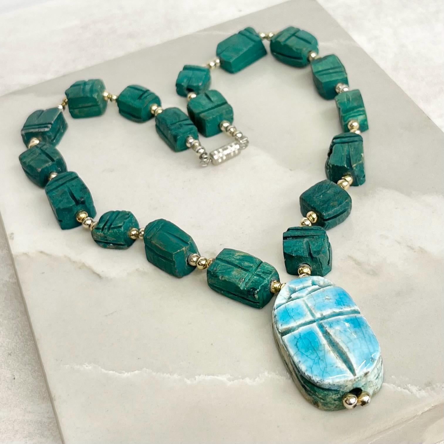 Vintage Turquoise Style Scarab Beetle Necklace : Egyptian Revival MillyOliverVintage