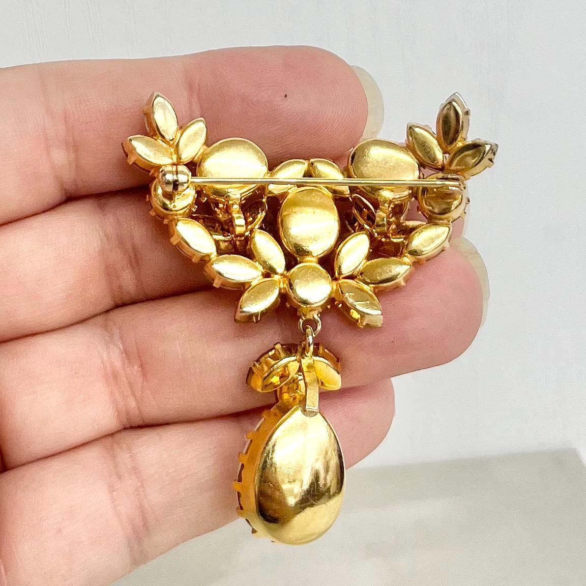 Vintage Gold Tome Champagne & Clear Crystal Tear Drop Statement Brooch Excellent Quality MillyOliverVintage