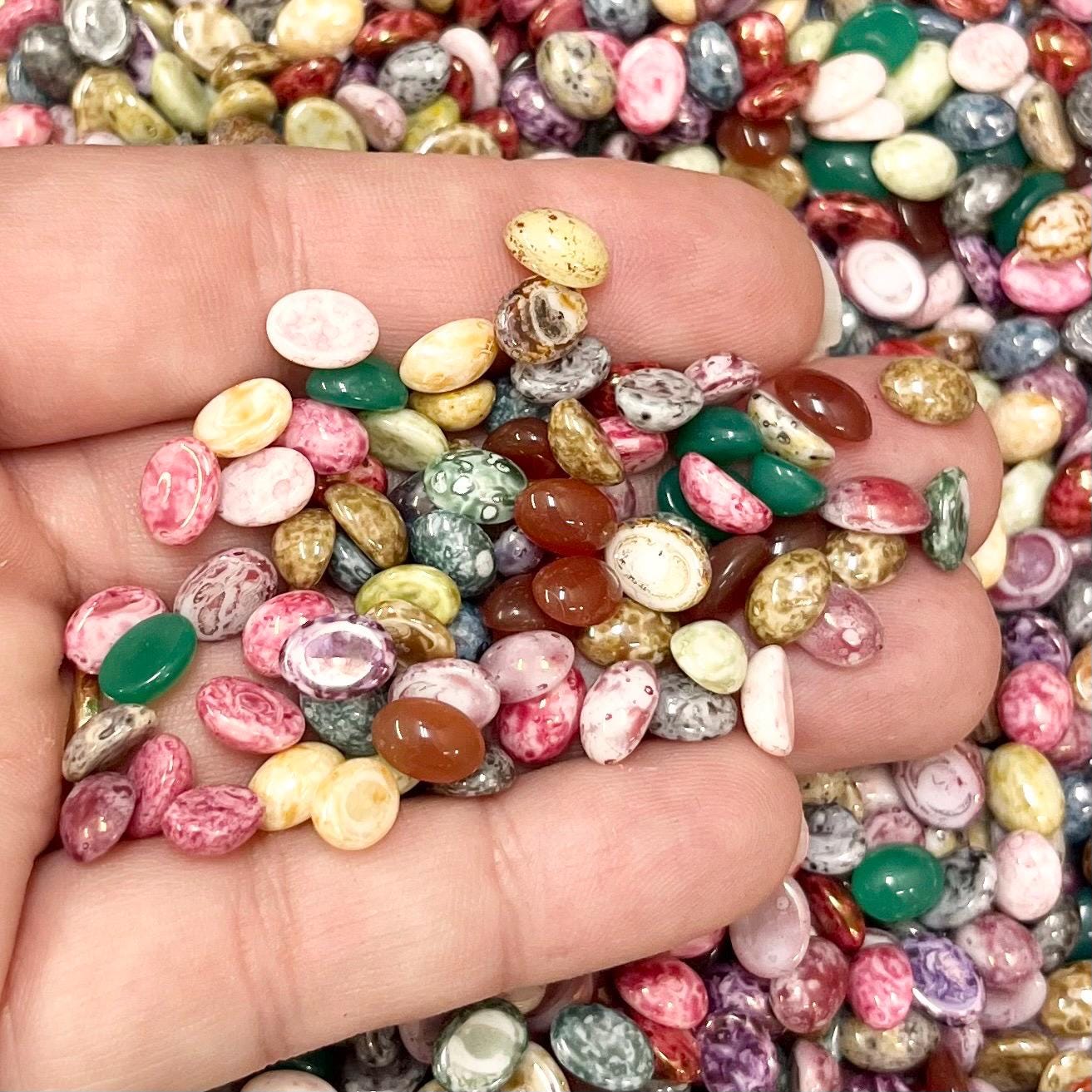 200g Mixed 8x6mm Vintage Glass Cabochon Oval Stones - for Miracle Jewellery Crafts Mosaics MillyOliverVintage