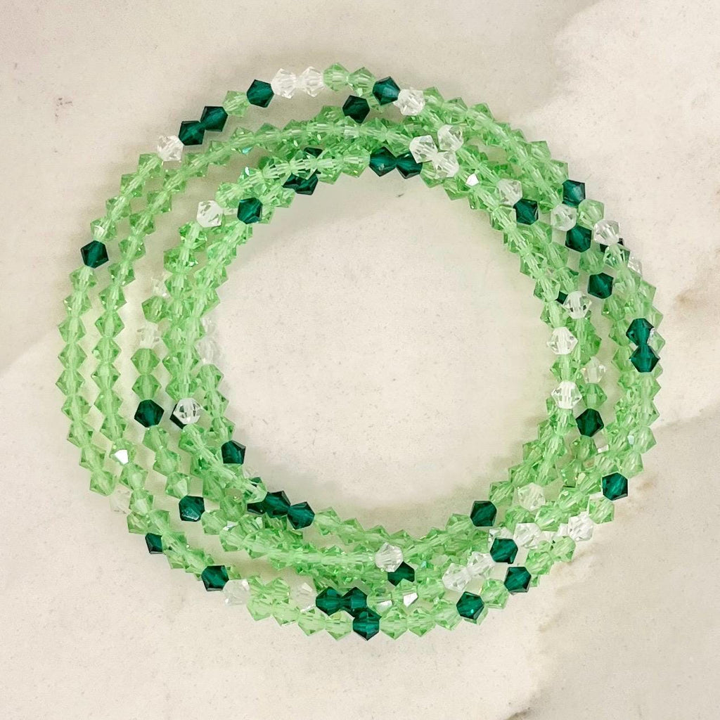 Vintage Green Uranium Glass Crystal Bicone Bead Necklace UV Reactive Glow 46” Long MillyOliverVintage