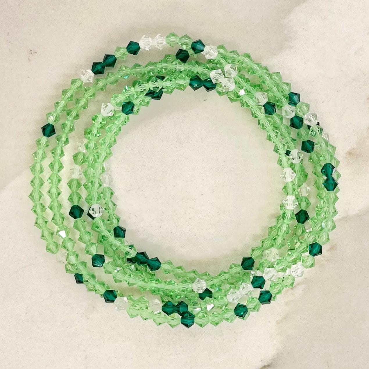 Vintage Green Uranium Glass Crystal Bicone Bead Necklace UV Reactive Glow 46” Long MillyOliverVintage