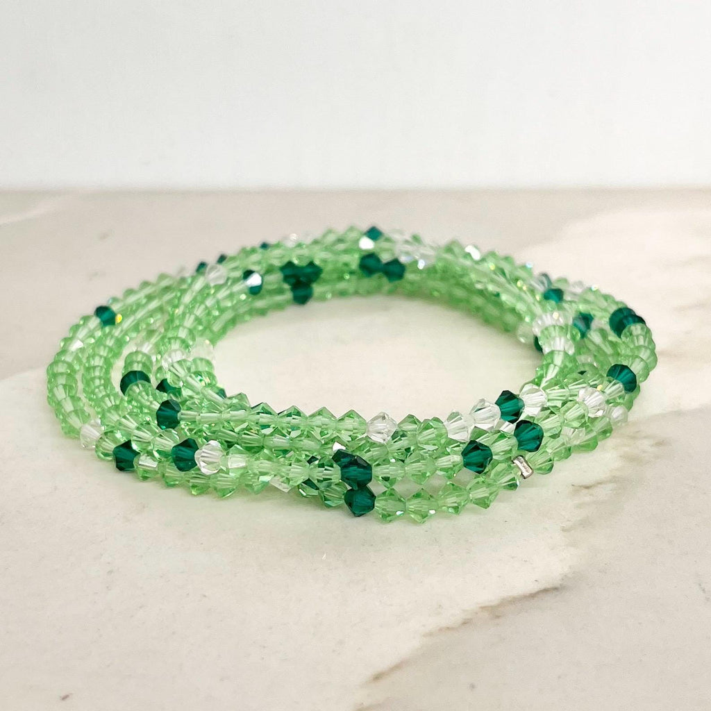 Vintage Green Uranium Glass Crystal Bicone Bead Necklace UV Reactive Glow 46” Long MillyOliverVintage