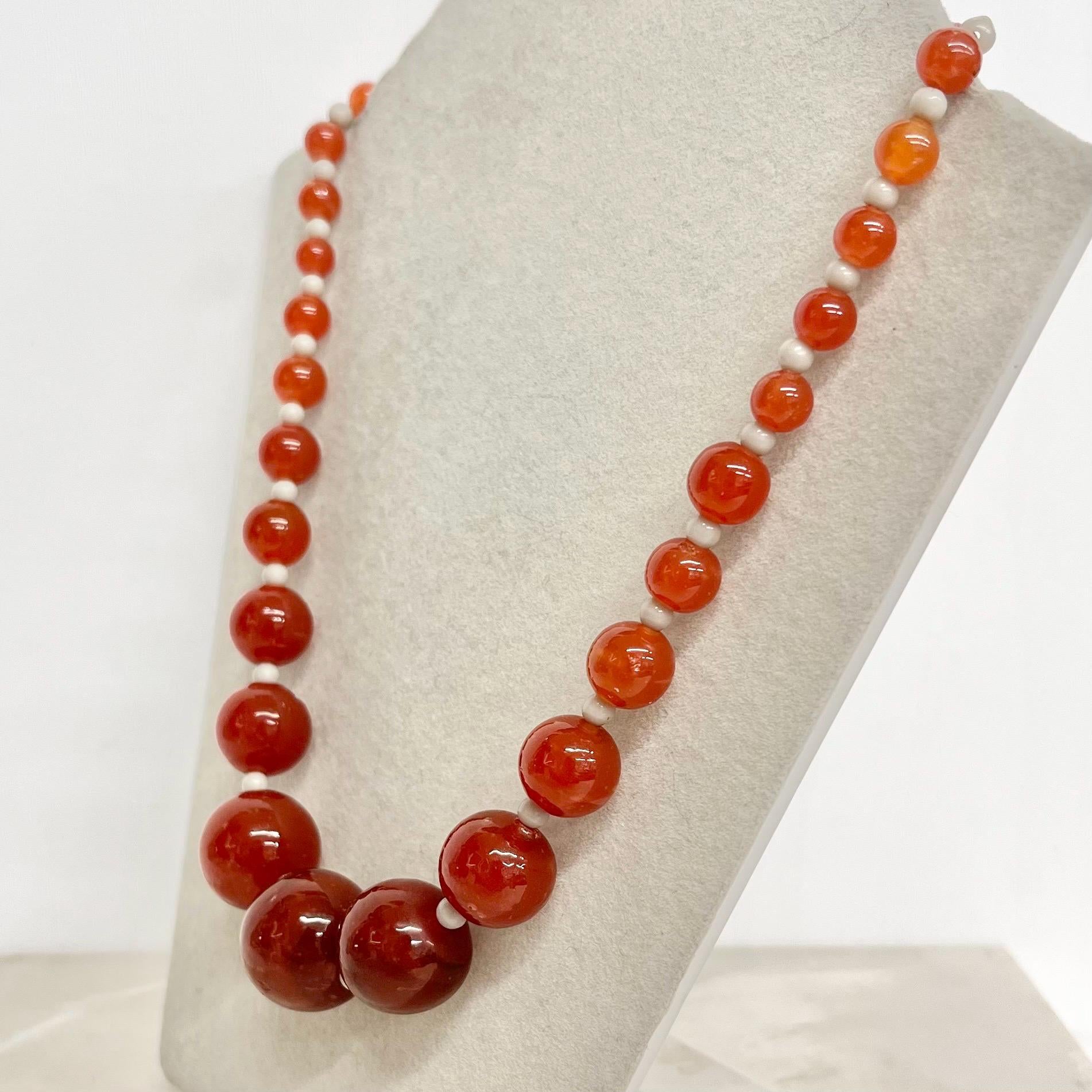 Vintage Carnelian Glass Uranium Graduated Bead Necklace Orange Bright Green UV Reactive Glow 1940’s MillyOliverVintage