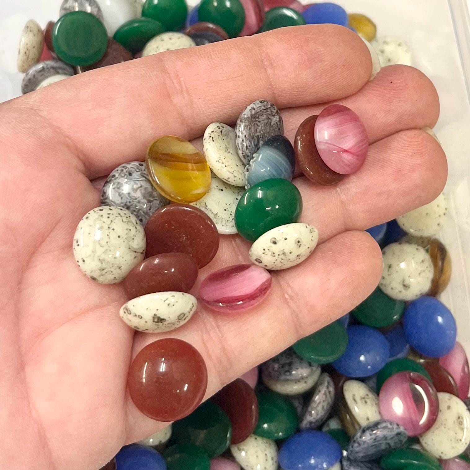 200g Mixed 15mm Vintage Glass Cabochon Round Stones - for Miracle Jewellery Crafts Mosaics MillyOliverVintage