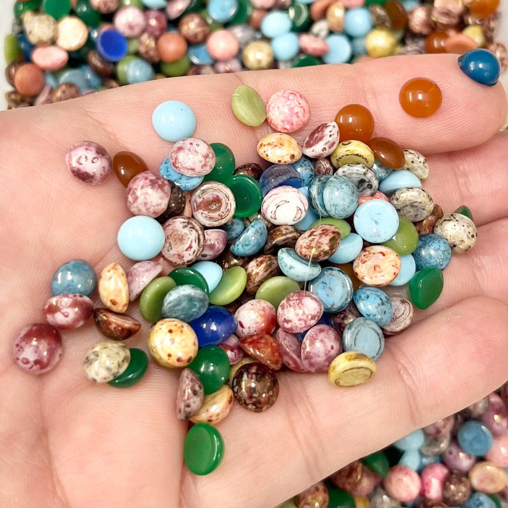 200g Mixed 7mm Vintage Glass Cabochon Round Stones - for Miracle Jewellery Crafts Mosaics MillyOliverVintage