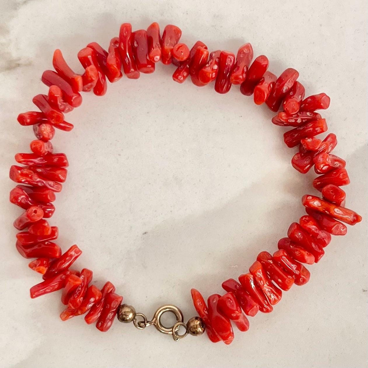 Vintage Coral Stick Bracelet with a Gold Plated Clasp 7.5” MillyOliverVintage