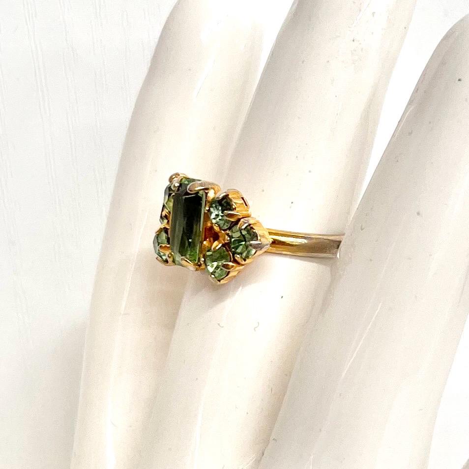 Vintage Uranium Glass Stone Emerald Cut Crystal Dress Ring Silver Tone UV Reactive Adjustable Size MillyOliverVintage