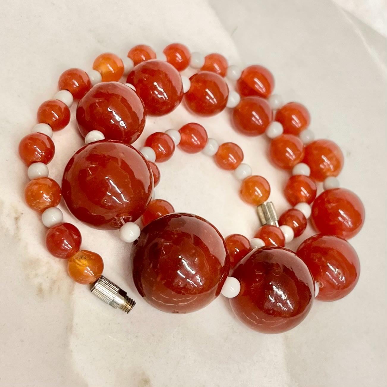 Vintage Carnelian Glass Uranium Graduated Bead Necklace Orange Bright Green UV Reactive Glow 1940’s MillyOliverVintage