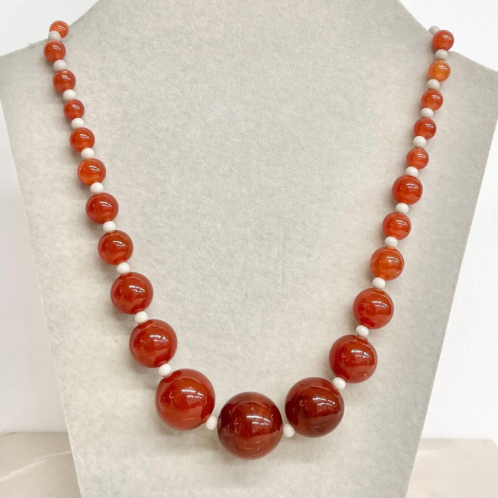 Vintage Carnelian Glass Uranium Graduated Bead Necklace Orange Bright Green UV Reactive Glow 1940’s MillyOliverVintage