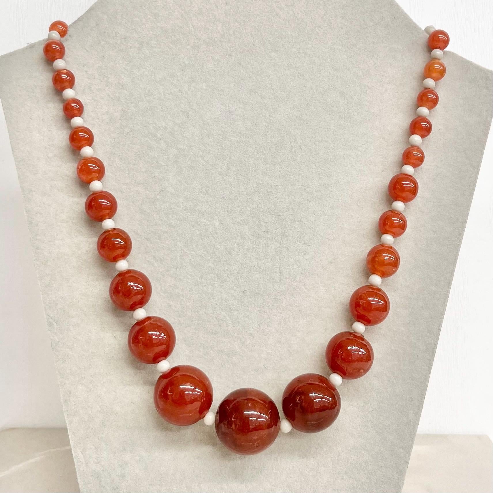 Vintage Carnelian Glass Uranium Graduated Bead Necklace Orange Bright Green UV Reactive Glow 1940’s MillyOliverVintage