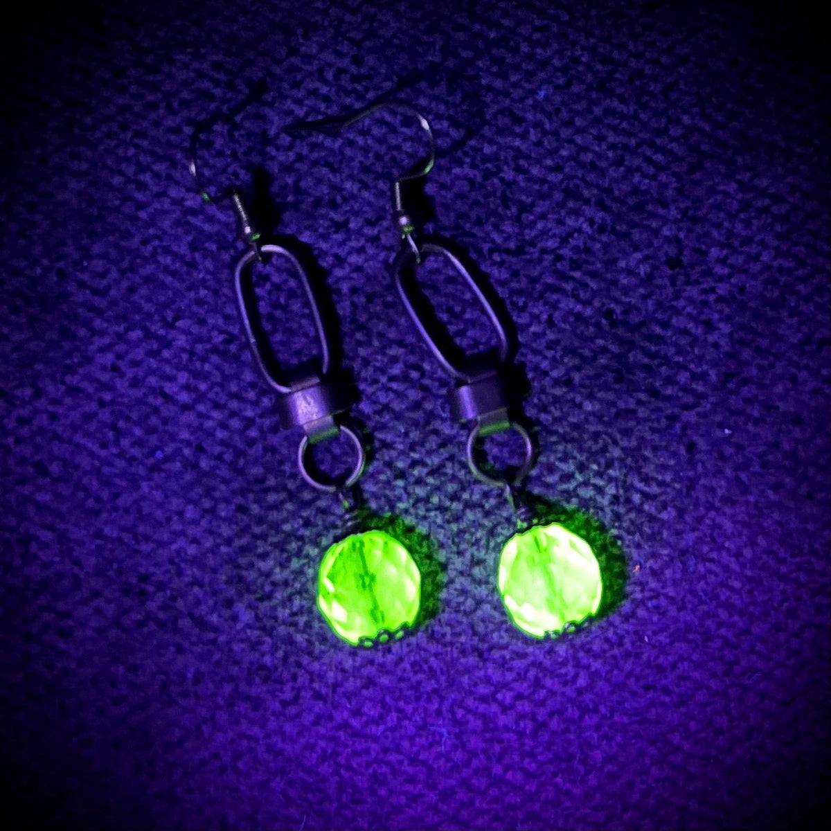 Yellow Uranium Czech Glass Bead Drop Earrings Antique Brass Toned Earrings UV Reactive MillyOliverVintage
