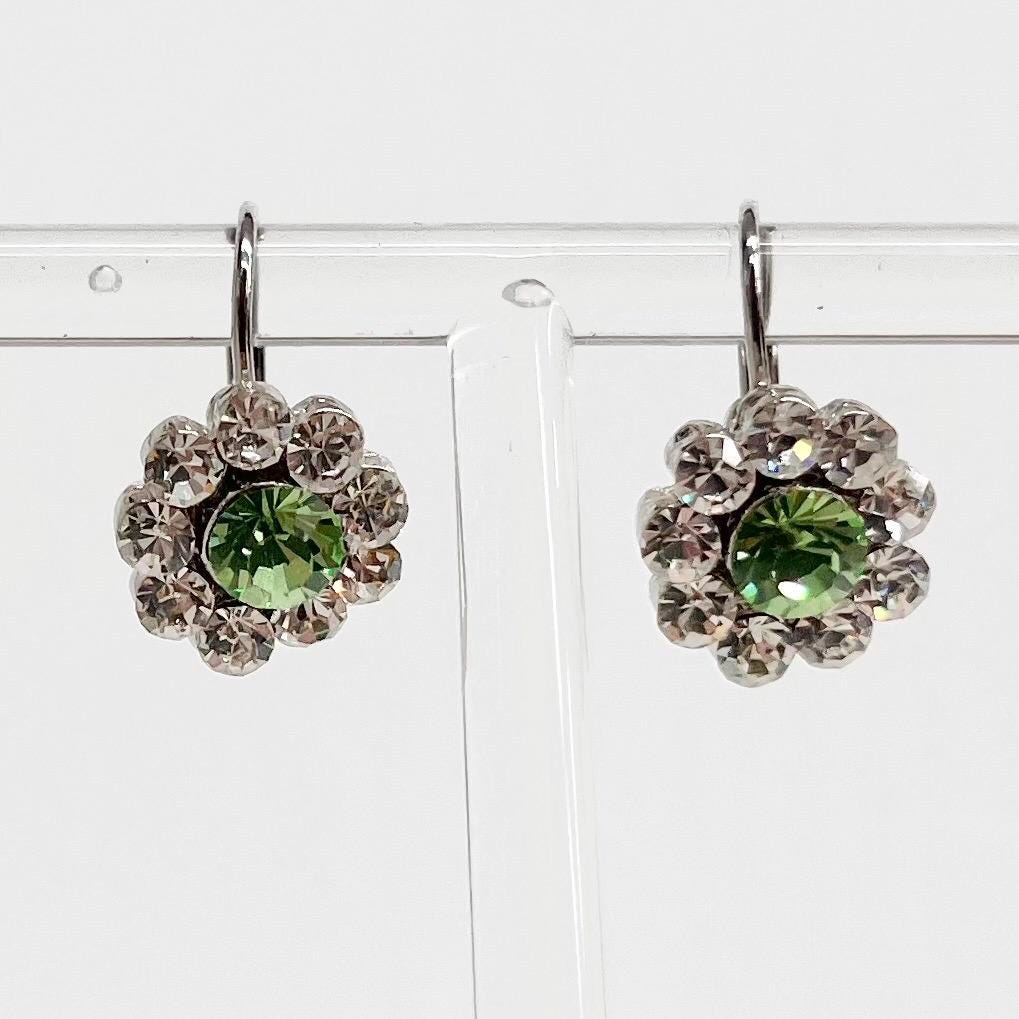 Vintage Uranium & Clear Crystal Paste Flower Earrings Silver Plate Hook with a UV Reactive Glow MillyOliverVintage