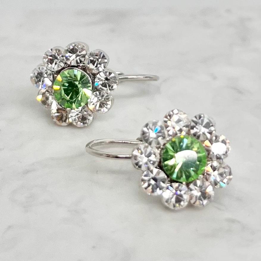 Vintage Uranium & Clear Crystal Paste Flower Earrings Silver Plate Hook with a UV Reactive Glow MillyOliverVintage