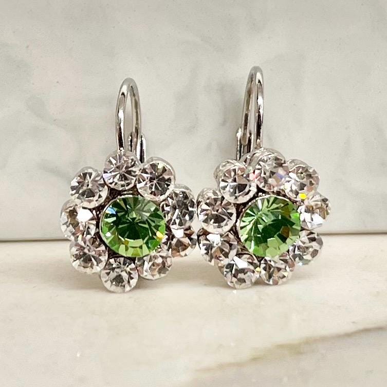 Vintage Uranium & Clear Crystal Paste Flower Earrings Silver Plate Hook with a UV Reactive Glow MillyOliverVintage