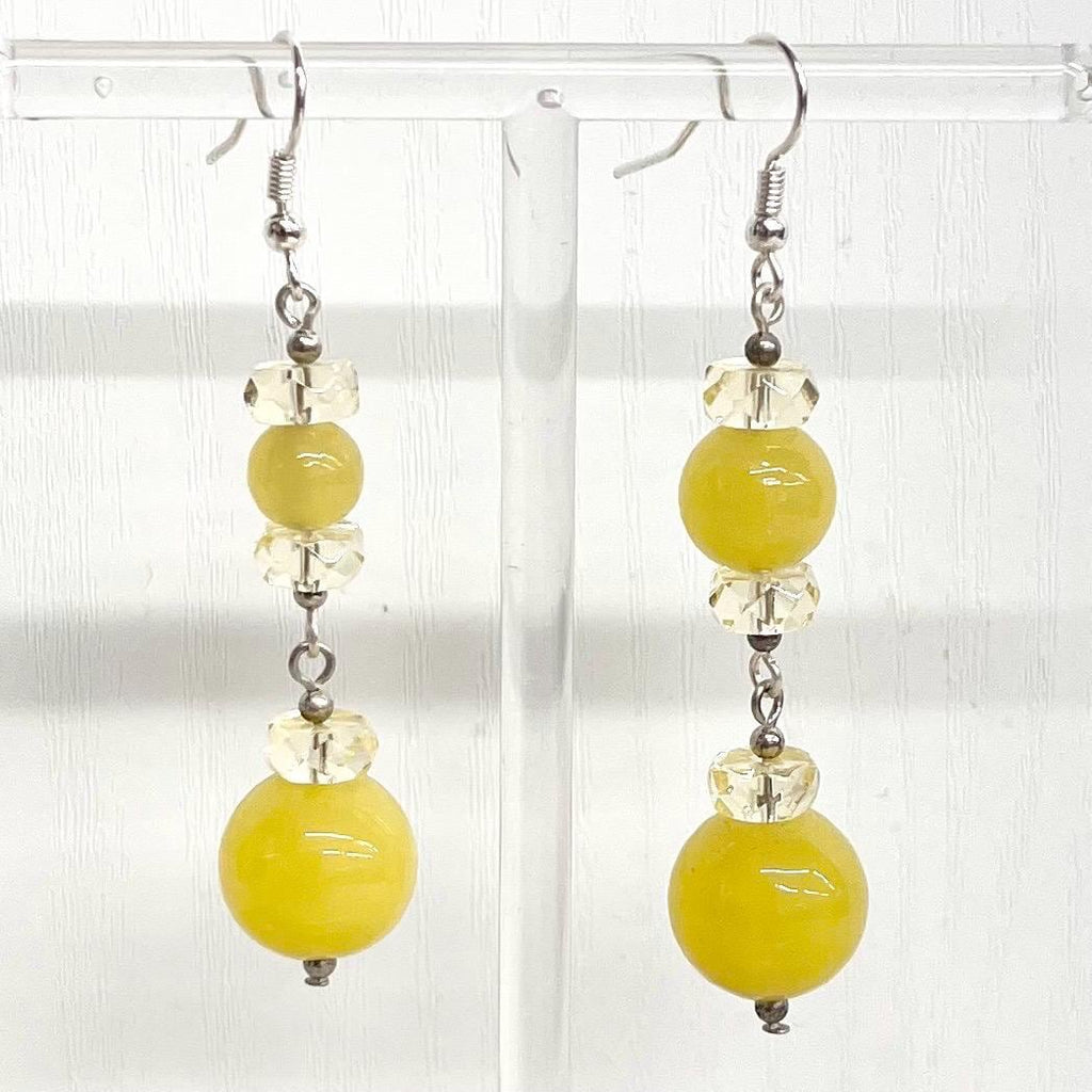 Yellow Uranium Vintage Bead Long Earrings Glass Bead Drops Silver Plate with a UV Reactive Glow MillyOliverVintage