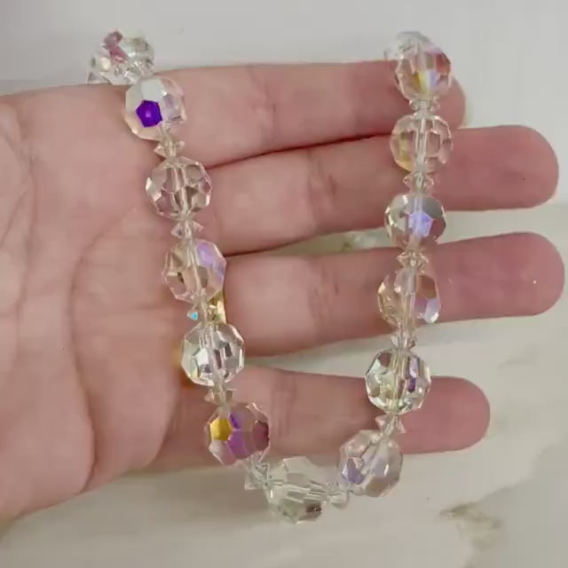 Vintage Aurora Borealis Austrian Crystal Bead Bridal Necklace : 1930s - 1940’s with a Hook Clasp