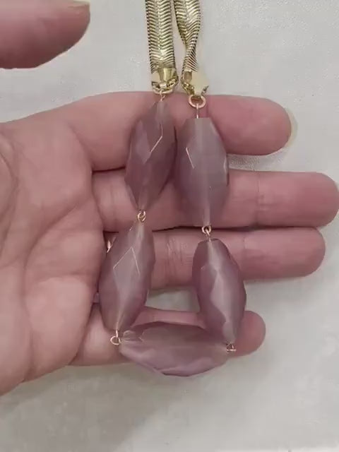 Stunning Faceted Light Amethyst Satin Glass Bead Gold Tone Chain Necklace - by Milly Oliver